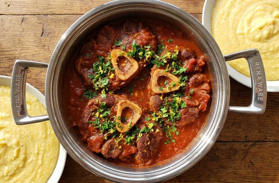 Osobuco de res braseado con gremolata de limón y perejil al estilo italiano