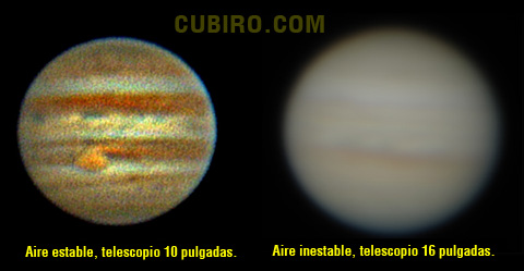 La mala calidad de imagen de Júpiter en nuestro telescopio muchas veces se debe a la mala condicion atmosférica