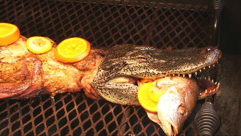 receta de cocodrilo relleno con cangrejo y pan de Andouille