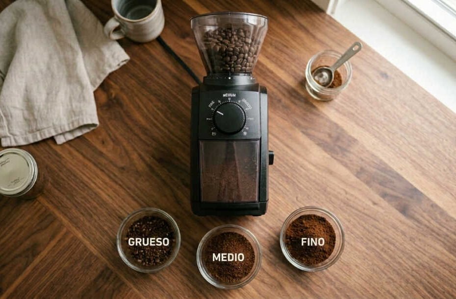 Cómo usar el molinillo de café: molinillo de café eléctrico mostrando los tres niveles de molido