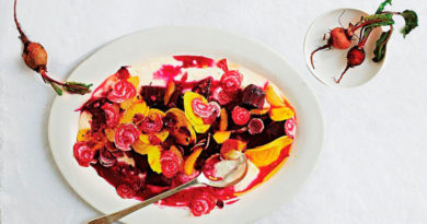 Ensalada de tres remolachas con aderezo de naranja y yogurt