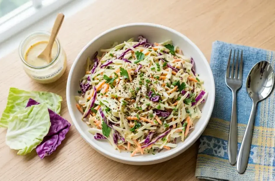 Coleslaw casero de col blanca y morada con zanahoria en bowl blanco