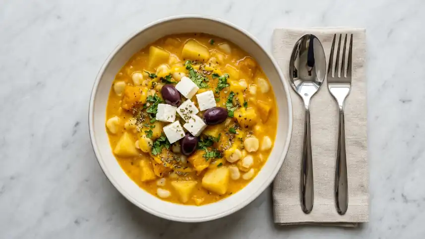 Receta de locro de zapallo peruano servido en tazón cremoso