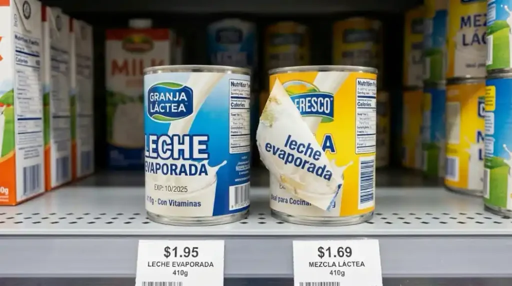 Comparación de etiquetas entre leche evaporada y mezcla láctea