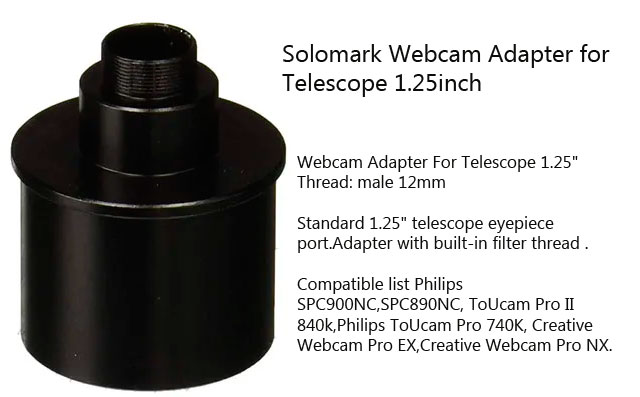 Como adaptar la webcam al telescopio Solomark Webcam Adapter for Telescope 1.25inch