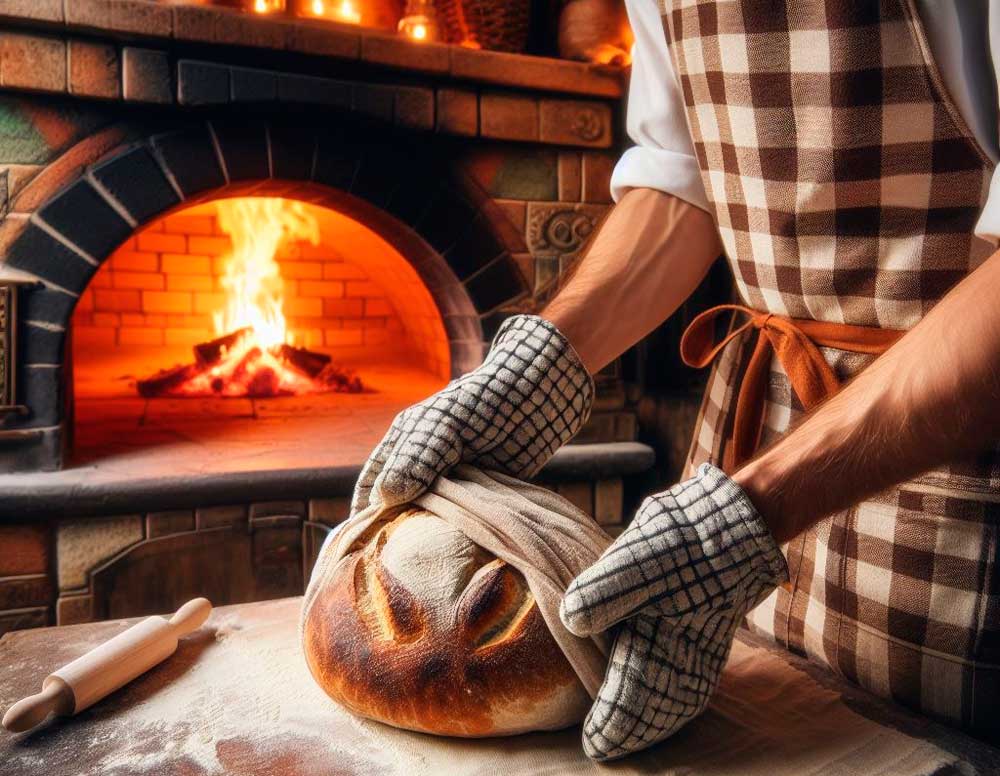 Horneando pan en horno de leña