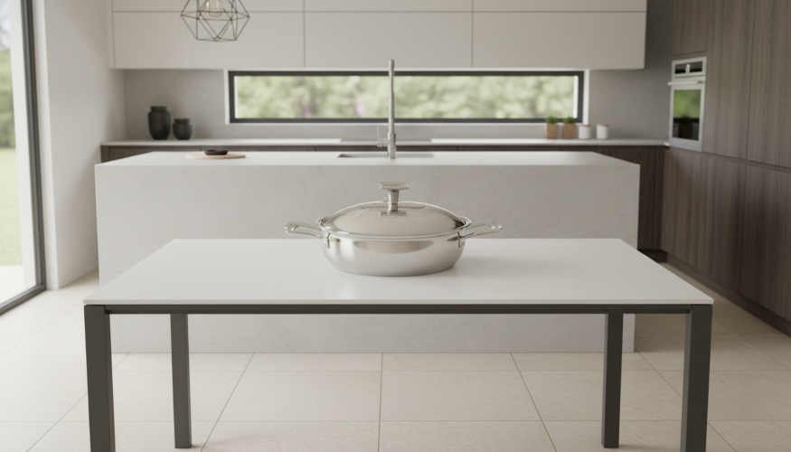 Olla de acero en una cocina moderna