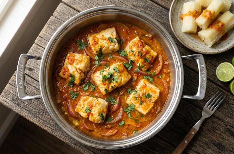 Receta de sudado de pescado peruano con ají amarillo, cebolla y cilantro fresco