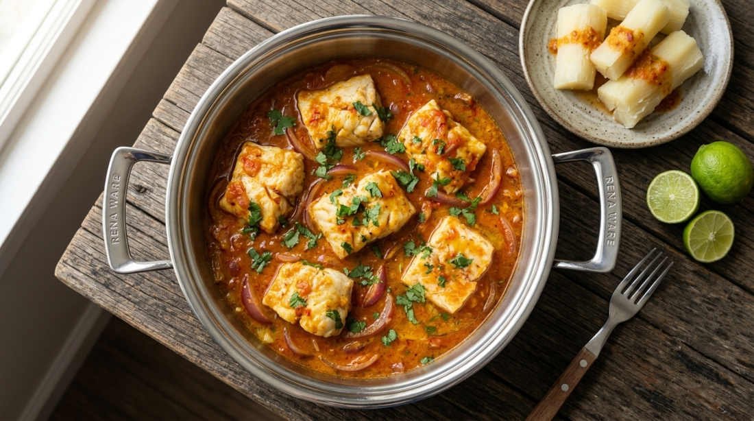 Receta de sudado de pescado peruano con ají amarillo, cebolla y cilantro fresco