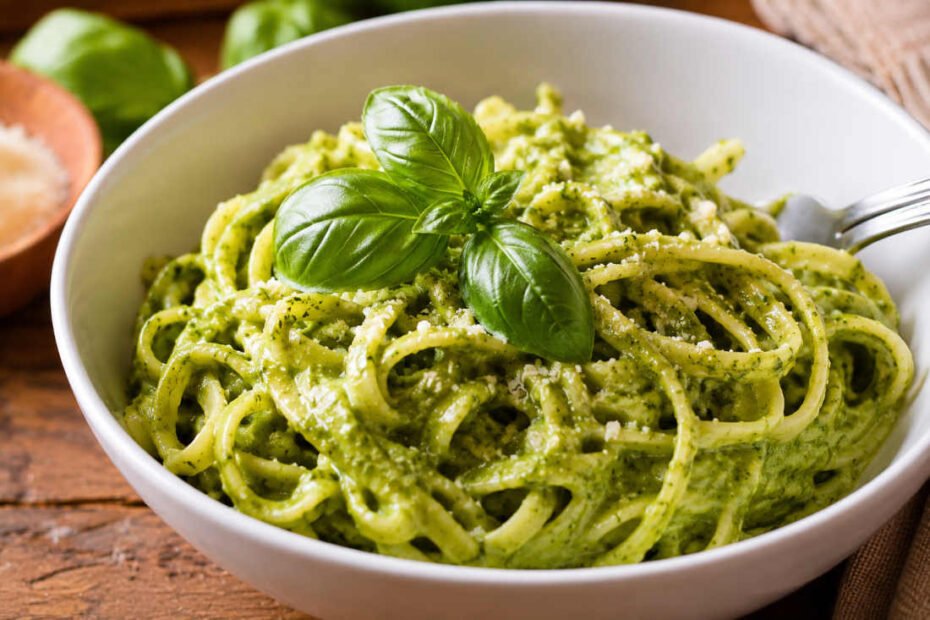 Receta de tallarines verdes peruanos con queso fresco y albahaca