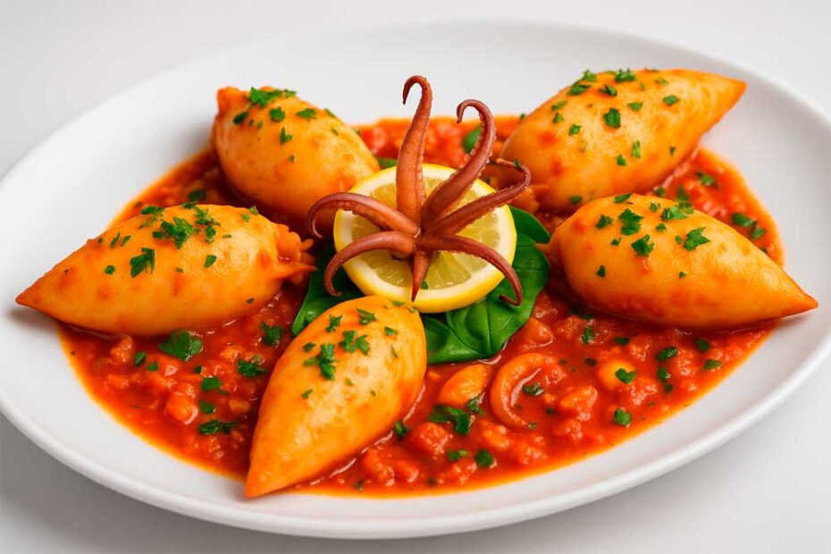 Cómo hacer calamares rellenos en salsa napolitana