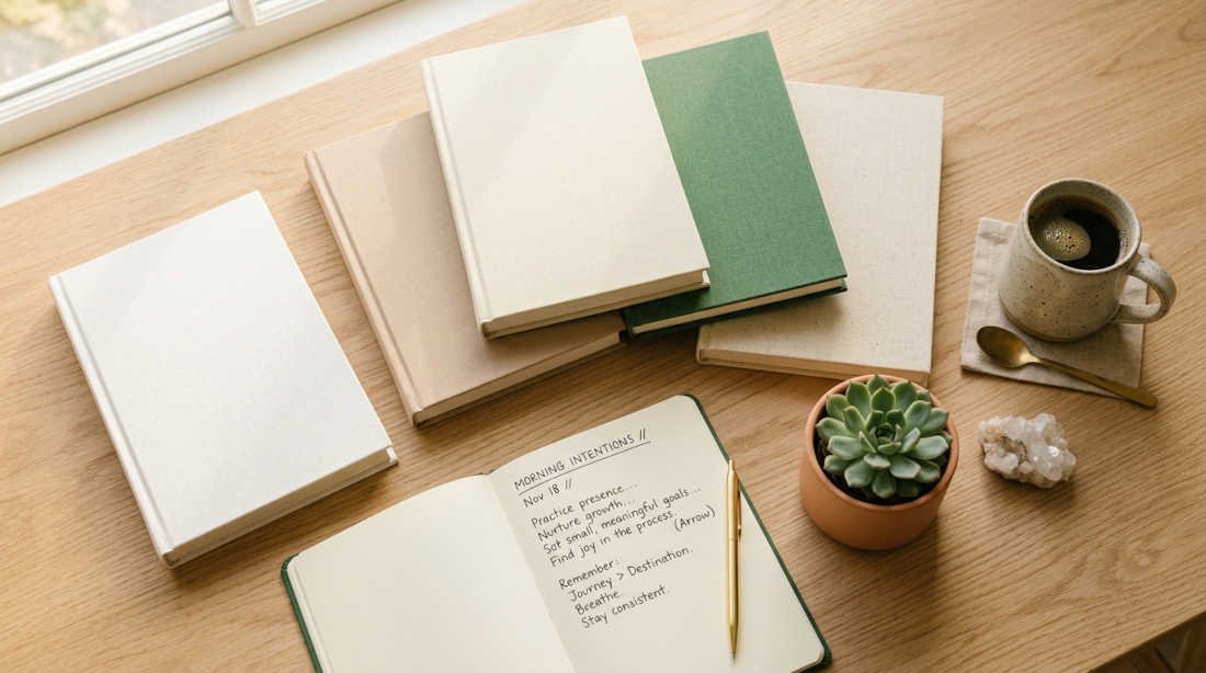 Los mejores libros de autoayuda sobre una mesa de madera con cuaderno y café — selección 2026