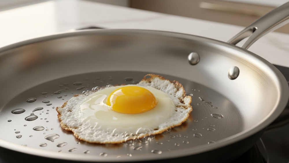 huevo frito en sarten de acero