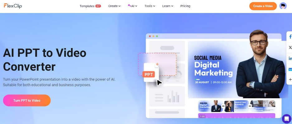 Con esta herrameinta de Flexclip ahora puedo convertir una presentación de PowerPoint en video sin saber editar