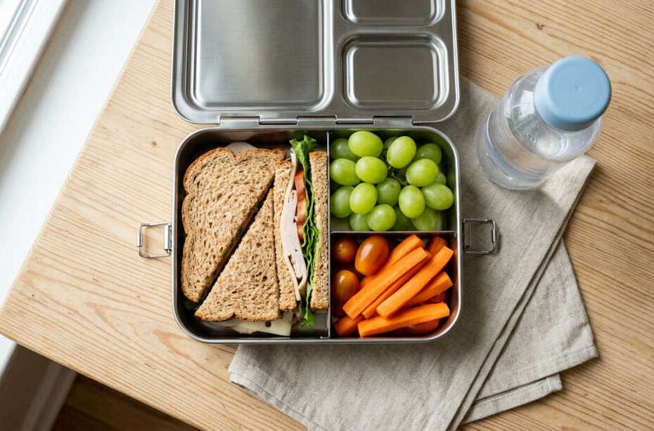 Lonches que los niños sí se comen: lonchera con sándwich integral, uvas y zanahoria, lista para el recreo escolar