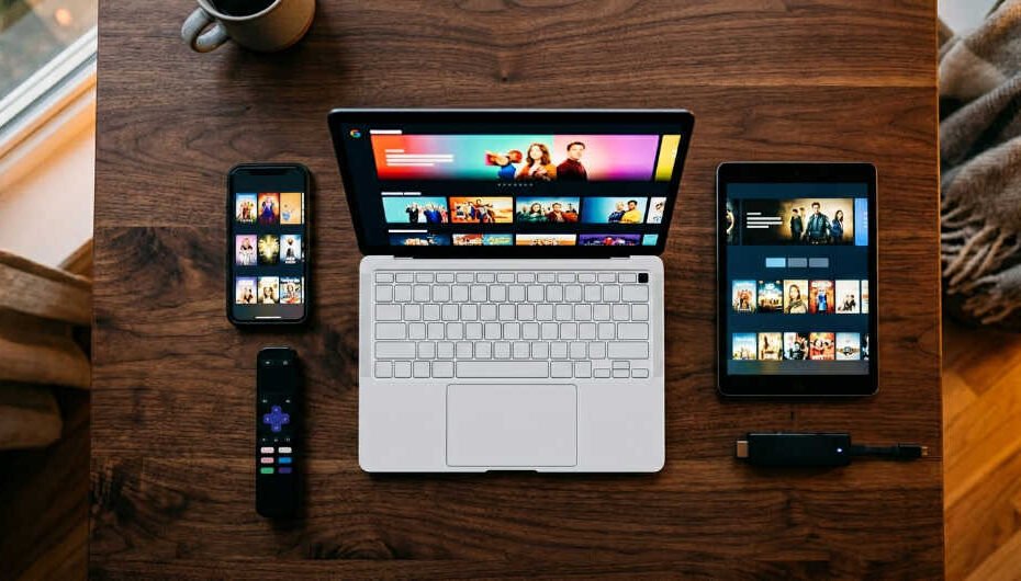 Múltiples dispositivos mostrando distintas plataformas de streaming alternativas a Netflix