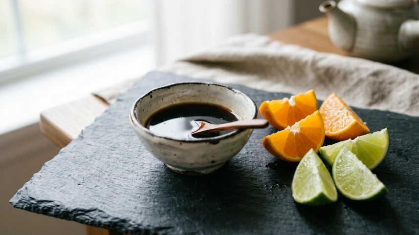 Salsa ponzu casera con lima y mandarina como sustituto del yuzu