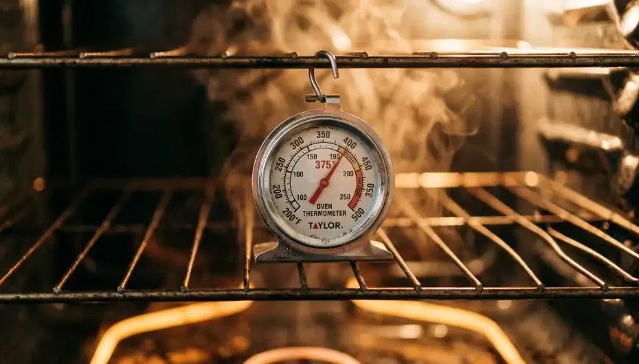 Termómetro de horno midiendo la temperatura real dentro del horno