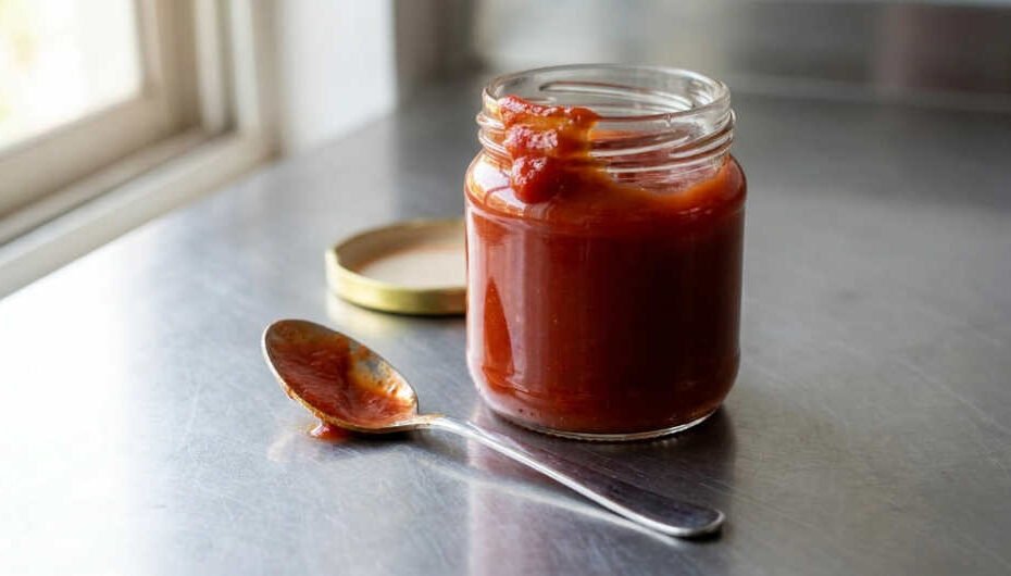 Ketchup casero rápido en frasco de vidrio