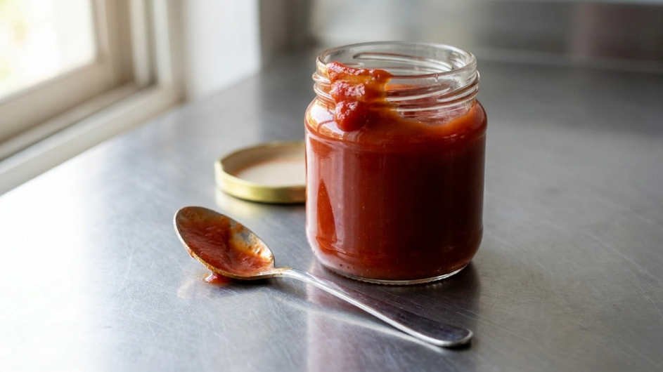 Ketchup casero rápido en frasco de vidrio