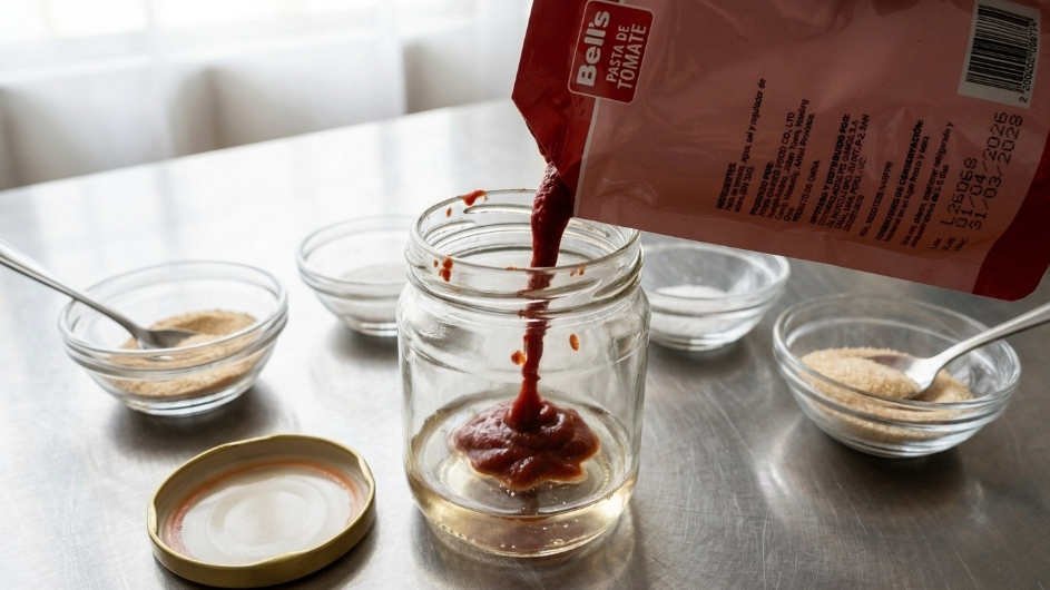 Ingredientes para preparar ketchup casero con pasta de tomate