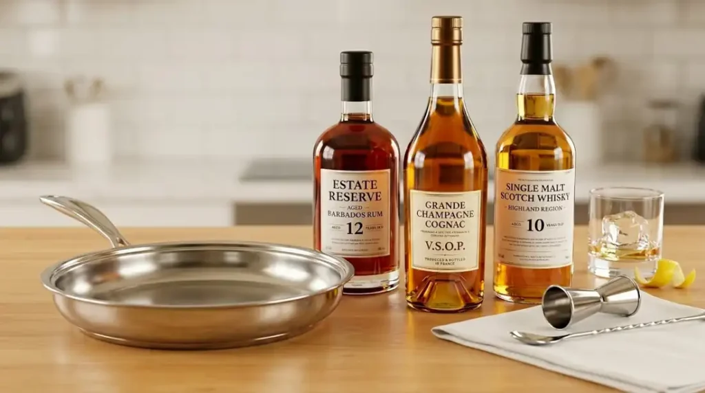 Licores recomendados para flambear ron, brandy y whisky