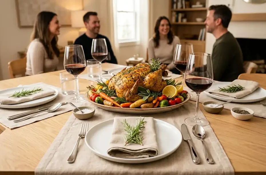 Mesa servida con cena deliciosa y fácil de preparar