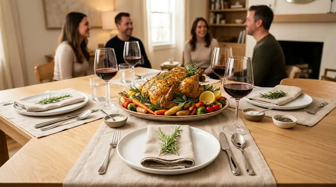 Mesa servida con cena deliciosa y fácil de preparar