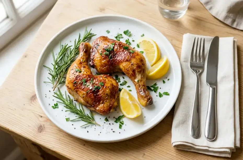 Piernas de pollo al horno doradas y crujientes recién horneadas