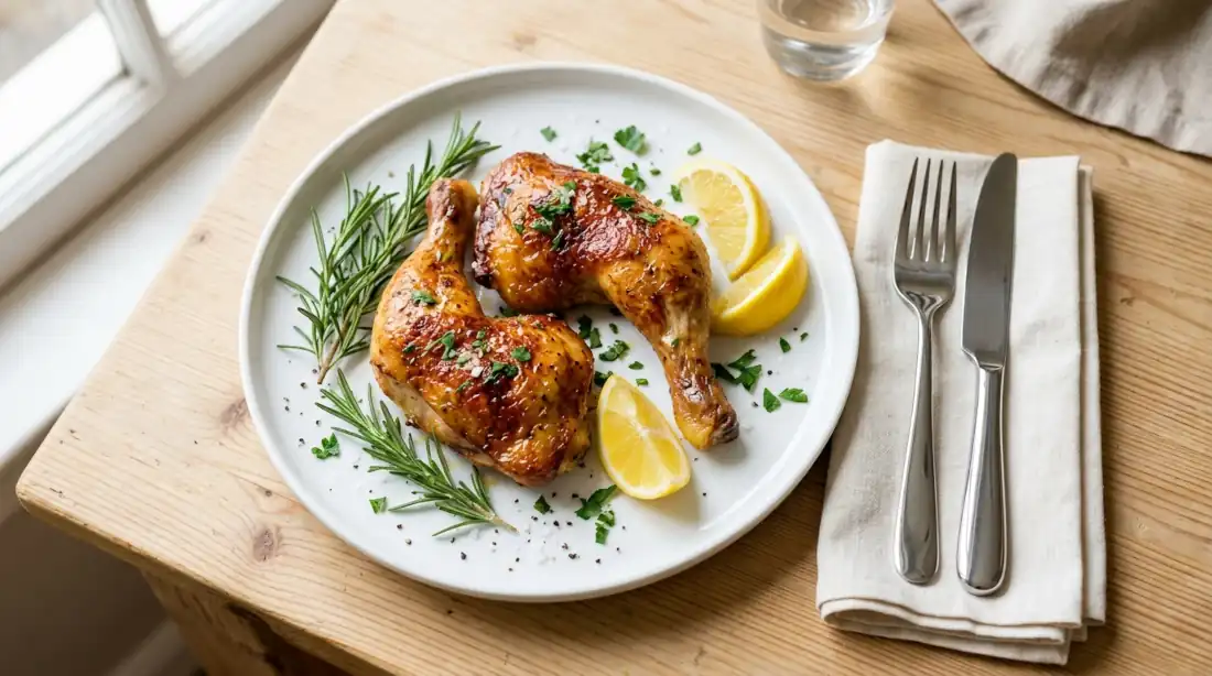 Piernas de pollo al horno doradas y crujientes recién horneadas