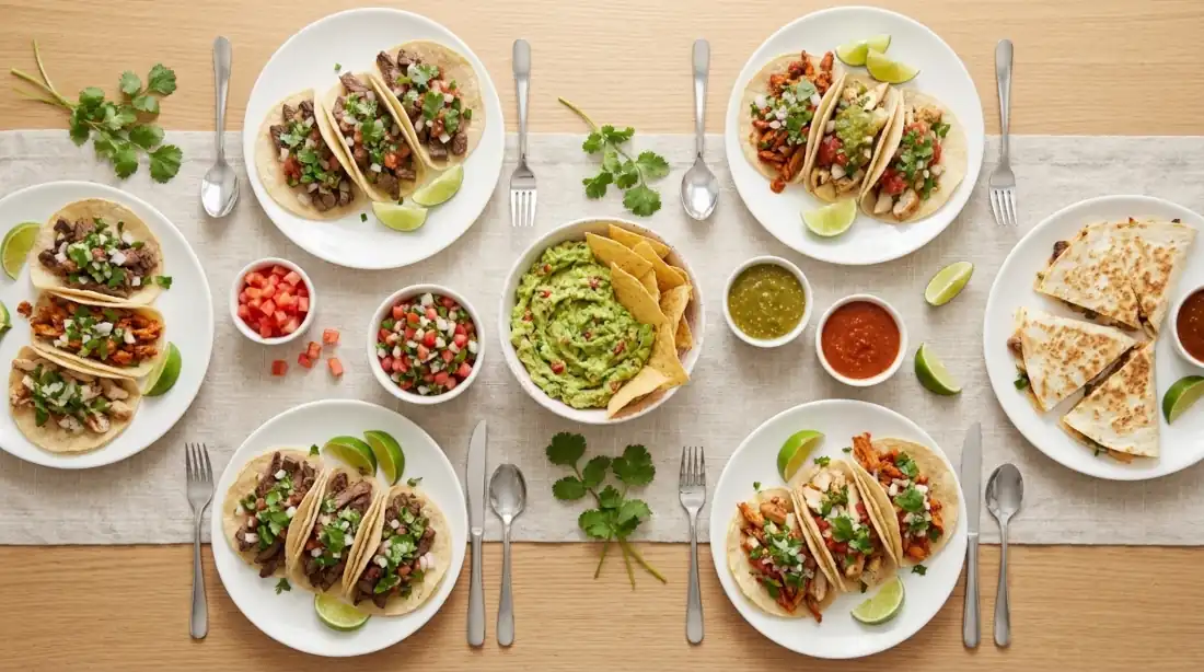 Variedad de comidas rápidas y fáciles mexicanas servidas en mesa